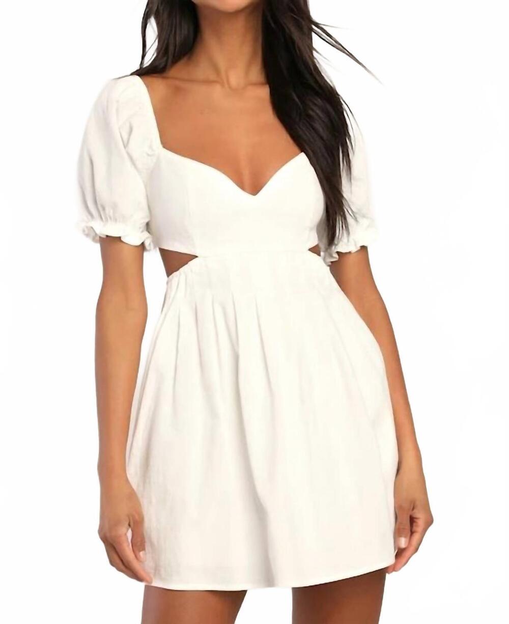 NEW LULUS love the feeling puff sleeve lace-up cutout mini dress in white